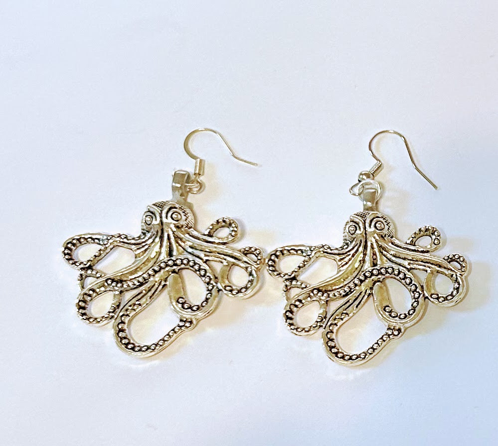 Earrings silver plated Octopus
