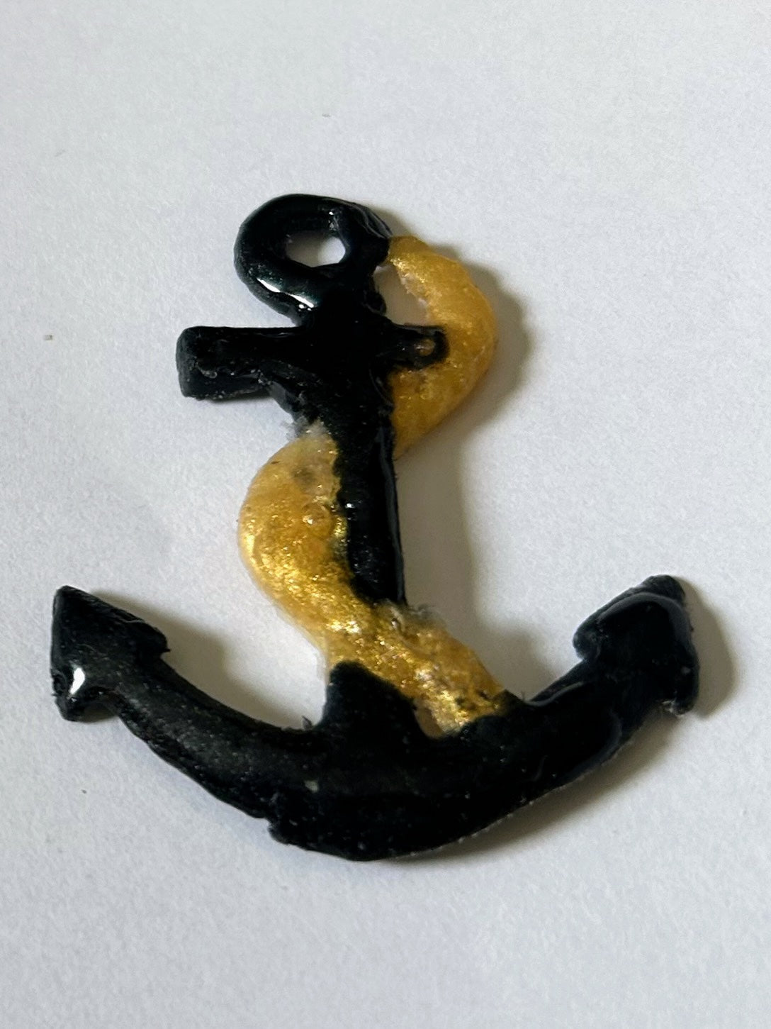 Necklace and pendant - ships anchor black with gold color rope made with resin